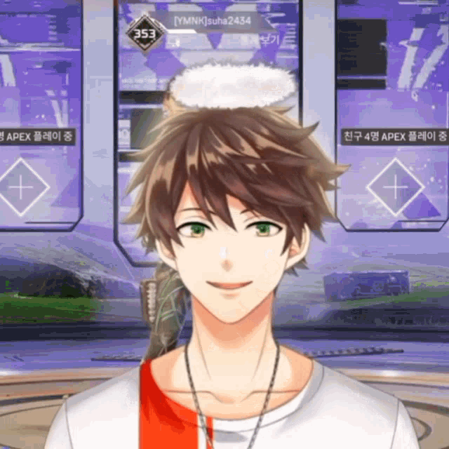 a man with a halo on his head has the number 353 on his chest