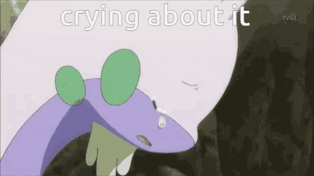 a cartoon character is crying with the words " crying about it " below it