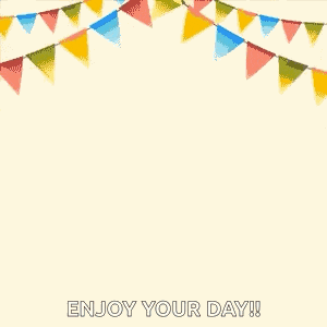 a birthday card with balloons flying over a gift box and the words `` enjoy your day '' .
