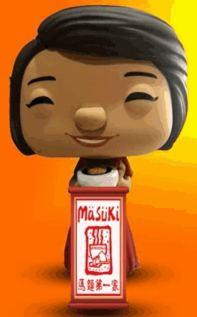 a funko pop of a woman holding a sign that says ' masuki '