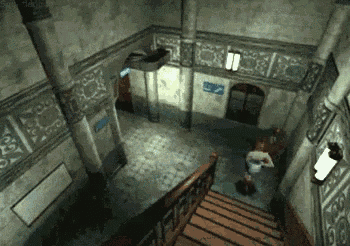 an aerial view of a staircase in a building