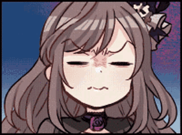 a girl with long brown hair is making a funny face
