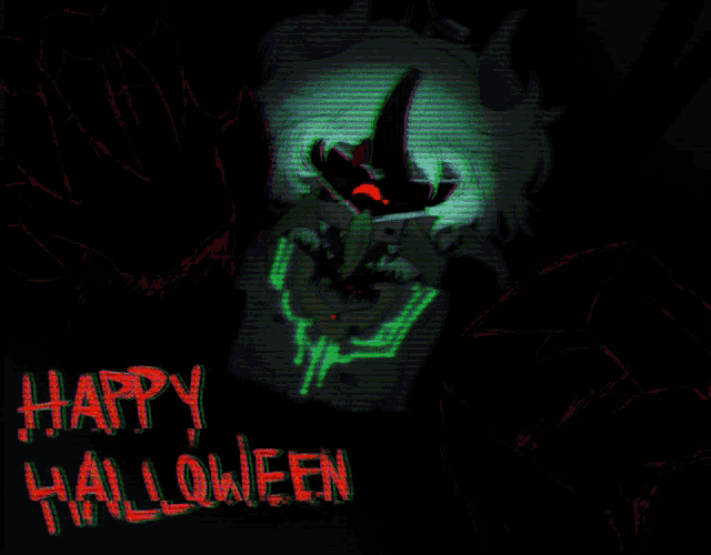 a drawing of a monster with the words happy halloween in red