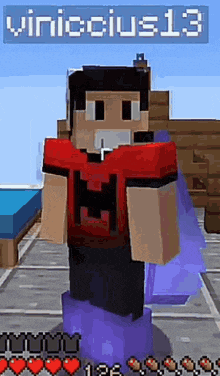 a man in a red shirt and black pants is standing in a video game .