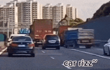 cars are driving down a highway with the words car rizz on the bottom right