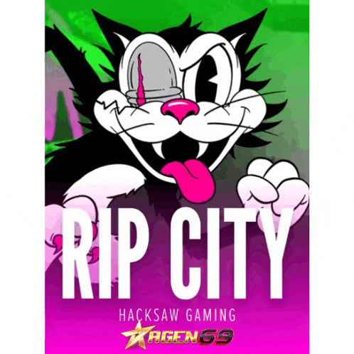 a cartoon cat with a bullet in its eye says rip city