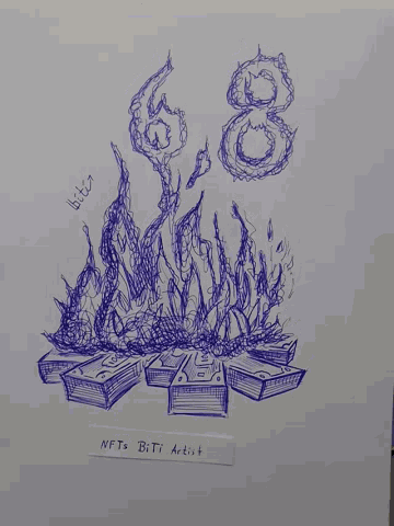 a drawing by a nfts bit artist is on a white paper