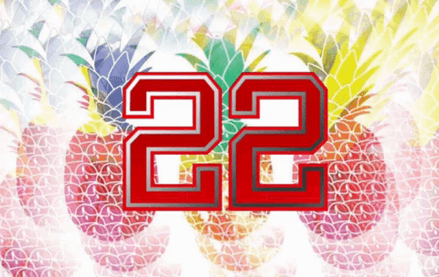 the number 22 is surrounded by pineapples in different colors