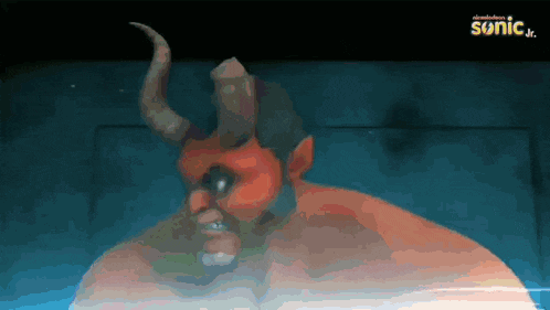 a cartoon of a devil with horns and a sonic logo