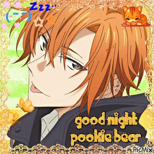 a picture of a boy with the words good night pookie bear on it