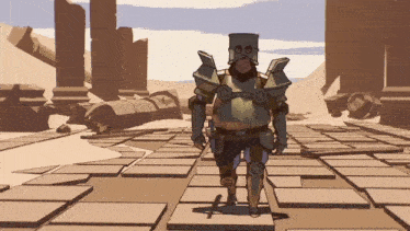 a cartoon drawing of a man in armor and a helmet