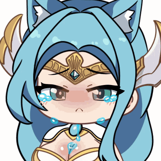 a cartoon drawing of a girl with blue hair and a crown on her head