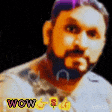 a man with a beard is giving a thumbs up and the word wow is on the bottom