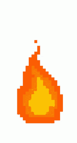 a pixel art illustration of a fire with a red flame coming out of it .