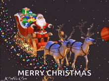 a merry christmas greeting card with santa in a sleigh