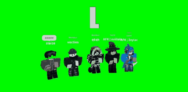 a group of minecraft characters are standing next to each other on a green background .