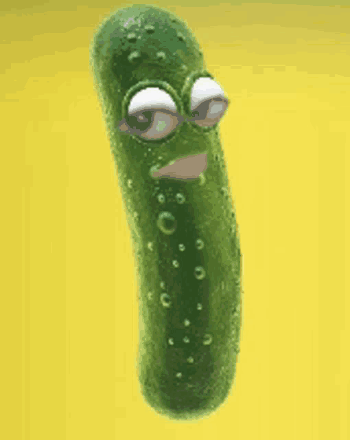 a cartoon pickle with big eyes and a funny face