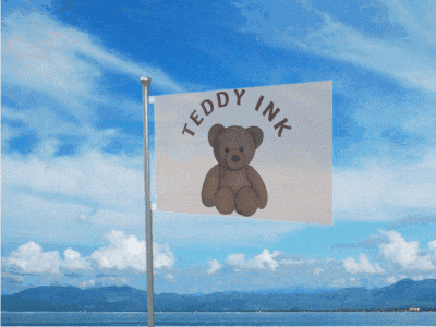 a flag with a teddy bear on it that says adoy on it