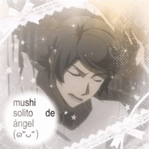 a picture of a man with the words mushi solido de angel written on it
