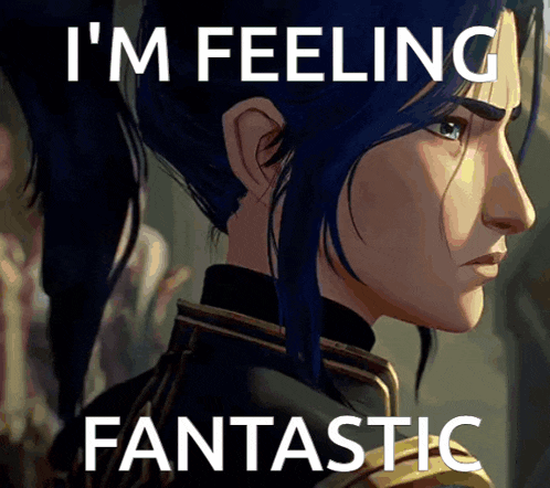 a cartoon of a woman with blue hair and the words i 'm feeling fantastic