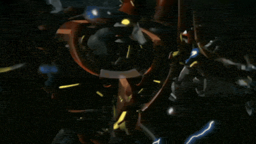 a robot with a lot of sparks coming out of it 's head