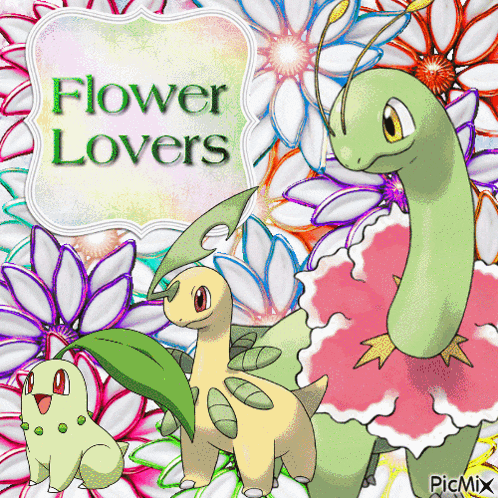 a picture of pokemon with the words flower lovers