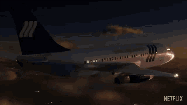 a netflix advertisement shows an airplane flying in the night sky
