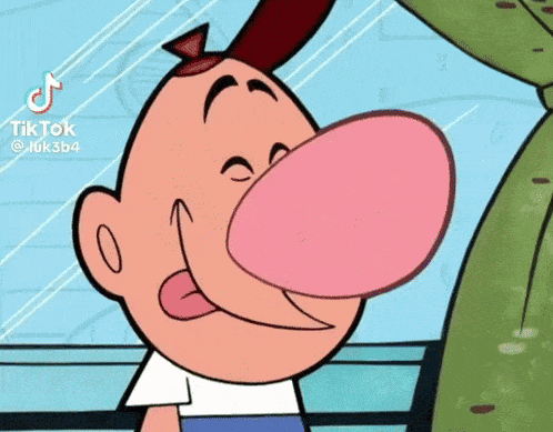 a close up of a cartoon character with a big nose