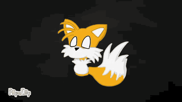 a cartoon drawing of a fox on a black background with the words flipa clip below it .