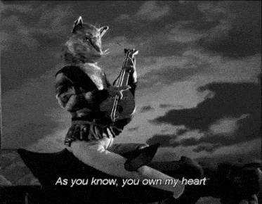 a black and white photo of a cat playing a musical instrument with the words " as you know you own my heart " below it