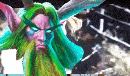 a pixelated image of a man with green hair and beard