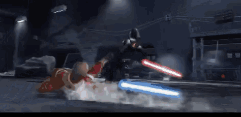 darth vader and obi wan kenobi are fighting with lightsabers