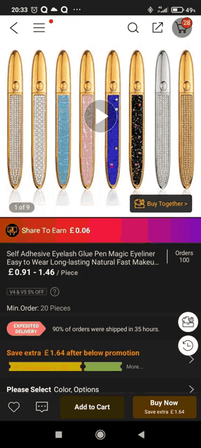 a screenshot of a phone screen showing a self adhesive eyelash glue pen magic eyeliner