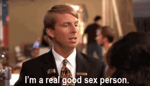 a man in a suit and tie says i 'm a real good sex person