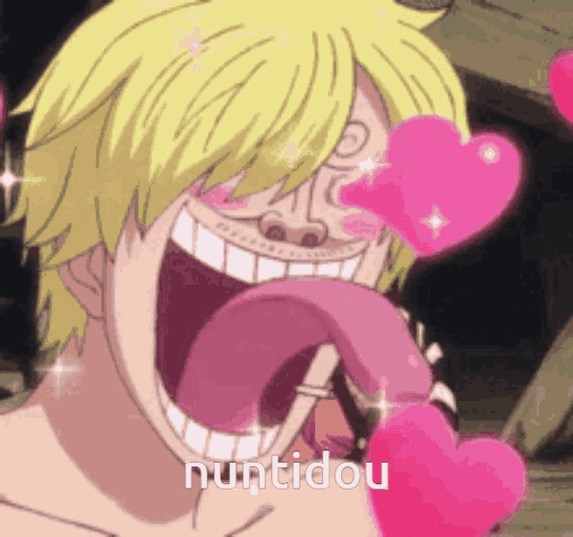 a cartoon of a man with his tongue out and the word nuntidou written on the bottom