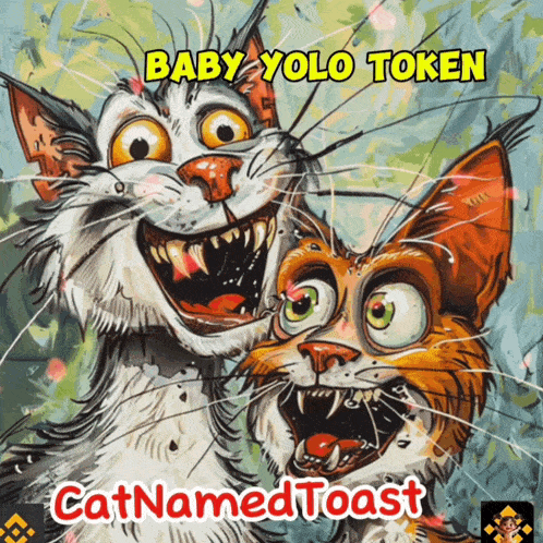 a cartoon drawing of two cats with the words baby yolo token catnamedtoast on the bottom