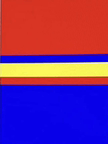 a red , blue , and yellow background with a yellow line in the middle .