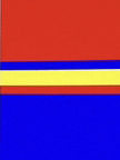 a red , blue , and yellow background with a yellow line in the middle .
