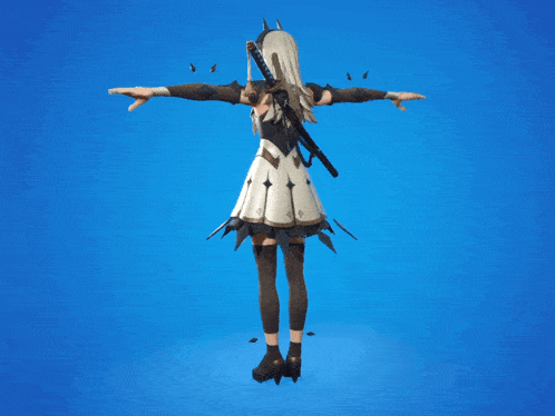 a 3d model of a girl with a sword in her back