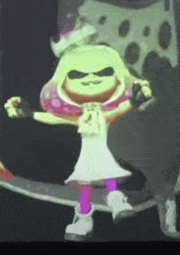a cartoon character is standing on a skateboard with purple pants
