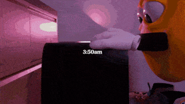 a cartoon character is looking at a computer screen that says 3:50am