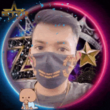a man wearing a mask with the word army on it is surrounded by stars