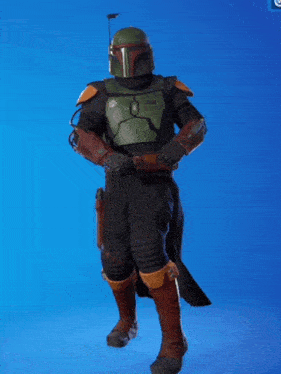 boba fett is dancing in a video game against a blue background