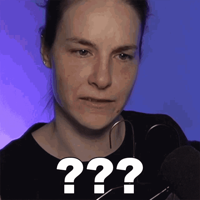 a woman with a question mark behind her