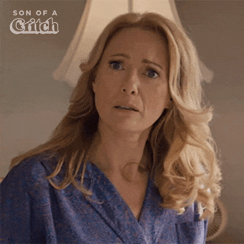 a woman with a surprised look on her face is featured in a son of a griffin ad