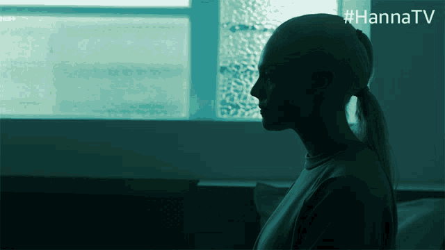a silhouette of a woman in front of a window with #hannatv on the bottom