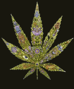 a purple marijuana leaf with a circle in the middle