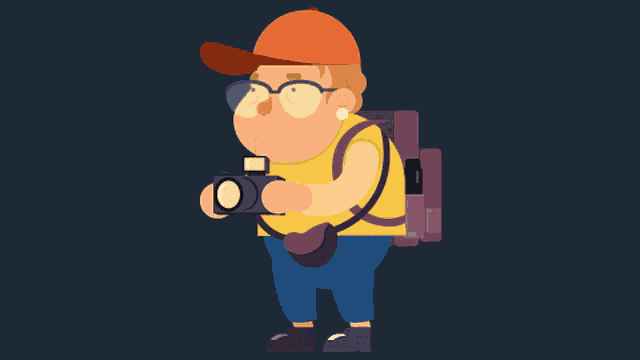 a cartoon illustration of a man taking a picture with a camera