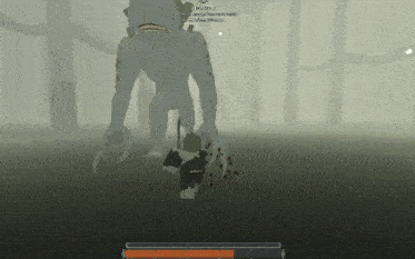 a person is fighting a monster in a video game in a foggy forest .