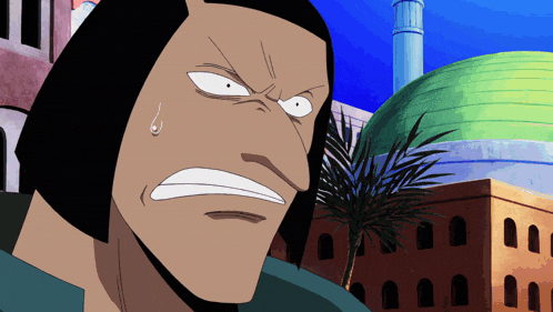 a cartoon of a man making a face with a palm tree in the background